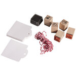 Kit mini - tampons en bois: Fruits frais  5 pces 2x2x2 5cm+accessoires / bte