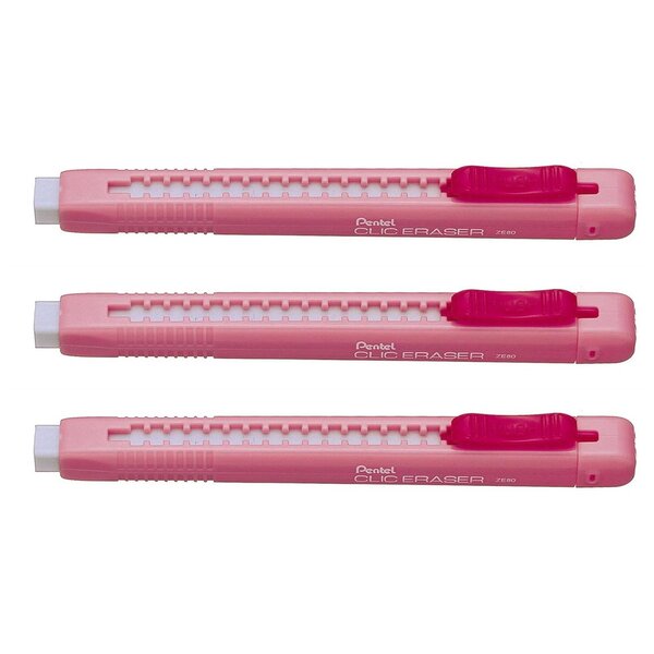 Stylo gomme CLIC ERASER  Corps Rose x 3 PENTEL