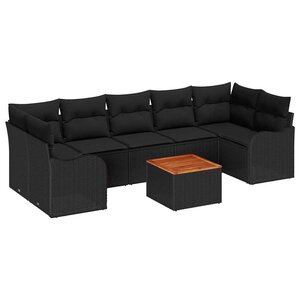 vidaXL Ensemble de canapé de jardin avec coussin 8 Pièces Noir polyrotin