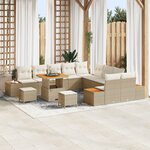 Ensemble de 13 pièces de canapé de jardin avec coussins Beige Poly Rattan Acacia