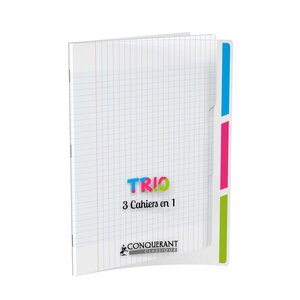 Cahier trio polypro 24x32cm 90g 96p grands carreaux incolorre CONQUÉRANT