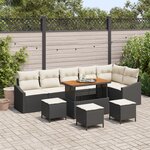 Ensemble de Canapés de Jardin de 10 Pièces avec Coussins Noir Poly Rattan Acacia