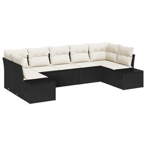 vidaXL Ensemble de canapé de jardin 7 pièces avec coussins Noir Rotin synthétique