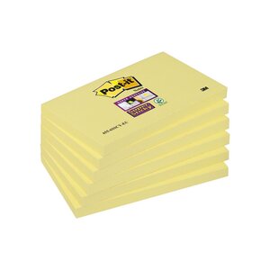Bloc 90 Feuilles Notes Repositionnables Super Sticky Rectangle Canary Yellow™, 76 x 127 mm, Lot de 6 (paquet 6 x 90 feuilles)