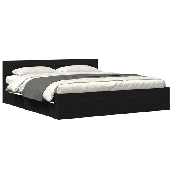 vidaXL Cadre de lit avec tête de lit sans matelas noir 180x200 cm