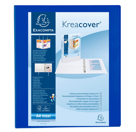 Classeur personnalisable Kreacover A4 Maxi 4 Ax Diam 30 mm Dos 47 mm Bleu EXACOMPTA