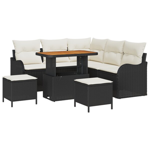 Ensemble de Canapé de Jardin vidaXL en 8 Pièces avec Coussins Noirs Poly Rattan Acacia