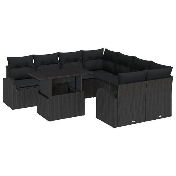 Ensemble de 9 pièces de Canapés de Jardin avec Coussins Noir Poly Rattan