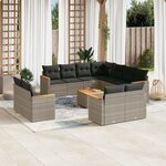 vidaXL Salon de jardin avec coussins 12 Pièces gris résine tressée