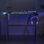 vidaXL Bureau de jeu à LED en forme de Y noir 90x60x75 cm