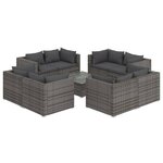 vidaXL Salon de jardin 9 Pièces avec coussins Résine tressée Gris