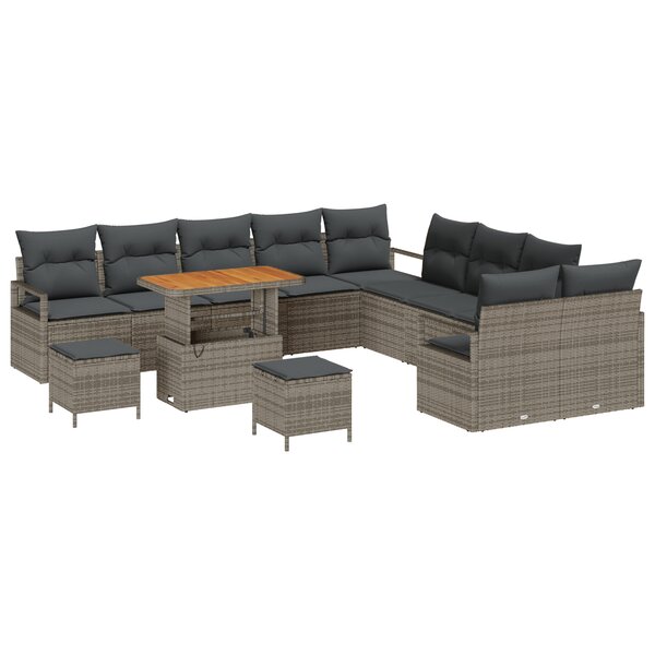 Canapé de jardin vidaXL 13 pièces avec coussins Gris Rotin Synthétique
