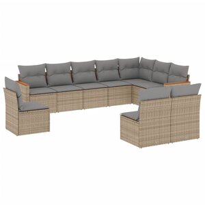 vidaXL Salon de jardin avec coussins 10 Pièces beige résine tressée