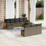 vidaXL Salon de jardin avec coussins 10 Pièces gris résine tressée