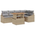 vidaXL Ensemble de salle à manger de jardin 6 pièces avec coussins Beige Poly Rotin Acacia