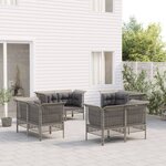 vidaXL Salon de jardin 8 Pièces avec coussins Gris Résine tressée