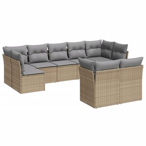 vidaXL Salon de jardin avec coussins 9 Pièces beige résine tressée