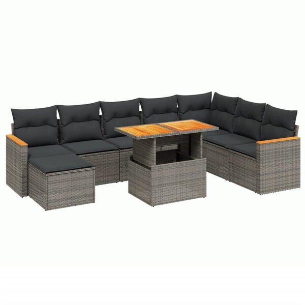 vidaXL Salon de jardin 9 Pièces avec coussins gris résine tressée