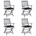 vidaXL Chaises pliables d'extérieur lot de 4 et coussins Bois d'acacia