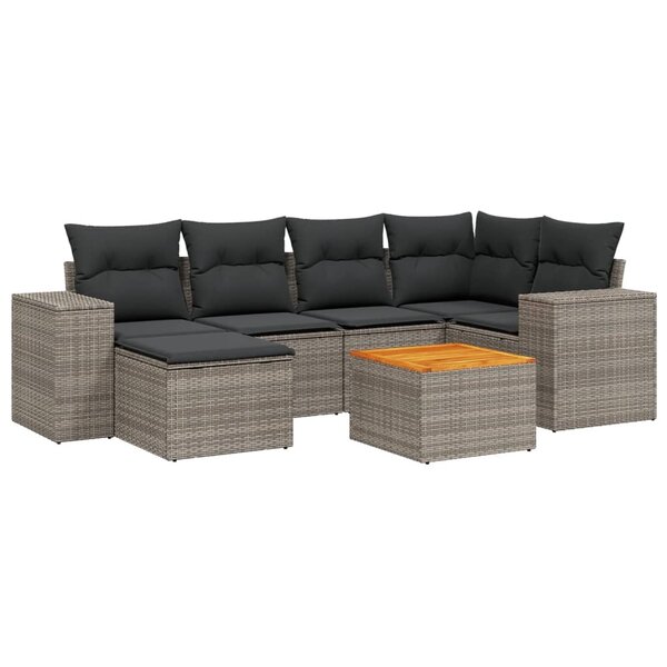 vidaXL Salon de jardin avec coussins 7 Pièces gris résine tressée