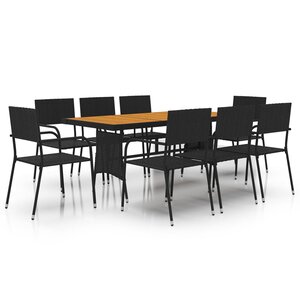 vidaXL Mobilier à dîner d'extérieur 9 Pièces Résine tressée Noir