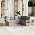 vidaXL Salon de jardin avec coussins 7Pièces mélange beige résine tressée