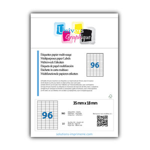 Lot de 10 planches a4 de 96 étiquettes à bords vifs 35 x 18 mm en papier blanc 70g/m² multifonction