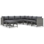 vidaXL Salon de jardin 9 Pièces avec coussins Résine tressée Gris
