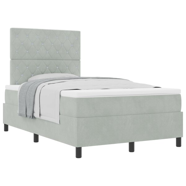 Lit à ressort vidaXL avec matelas Velours gris clair petit double