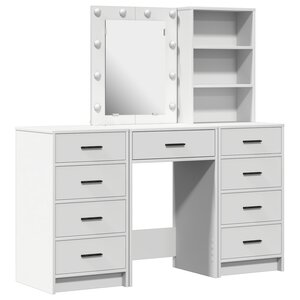 Set de coiffeuse 3 pièces avec LED en bois d'ingénierie blanc