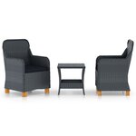 vidaXL Salon de jardin 3 Pièces avec coussins résine tressée gris foncé