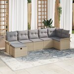 vidaXL Set de canapés de jardin 7 pièces avec coussins beige rotin poly