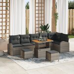 Set de 9 pièces de sofa de jardin avec coussins gris poly rotin acacia