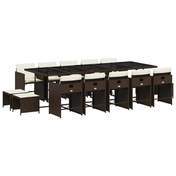 vidaXL Ensemble à manger de jardin avec coussins 15 Pièces marron rotin