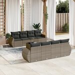 vidaXL Salon de jardin 9 Pièces avec coussins gris résine tressée