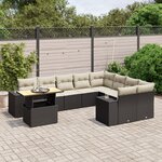 vidaXL Salon de jardin 10 Pièces avec coussins noir résine tressée