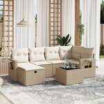 vidaXL Salon de jardin avec coussins 7 Pièces beige résine tressée