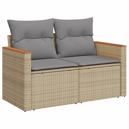 vidaXL Canapé de jardin avec coussins 2 places beige résine tressée