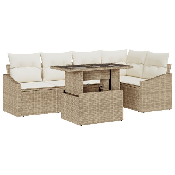 vidaXL Ensemble de canapé de jardin 6 pièces avec coussins beige en rattan synthétique