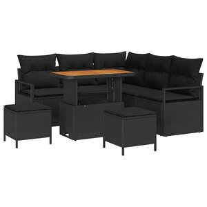 vidaXL Ensemble de canapé de jardin avec coussin 8 Pièces Noir polyrotin