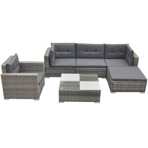 vidaXL Salon de jardin avec coussins 6 Pièces résine tressée gris