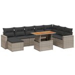 vidaXL Salon de jardin 9 Pièces avec coussins gris résine tressée