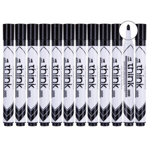 Marqueur effaçable Think à sec pointe ogive 2.0mm noir peu odorant effaçage facile x 12 DELI