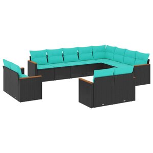 vidaXL Salon de jardin avec coussins 12 Pièces noir résine tressée