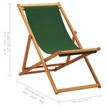 vidaXL Chaise pliable de plage bois d'eucalyptus et tissu vert