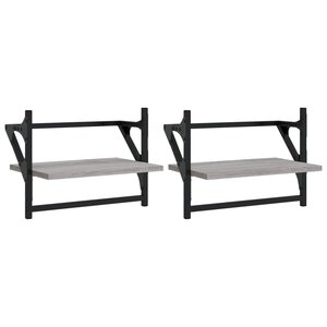 vidaXL Étagères murales avec barres 2 Pièces sonoma gris 40x25x30 cm