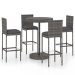vidaXL Ensemble de bar de jardin 5 Pièces et coussins Résine tressée Gris