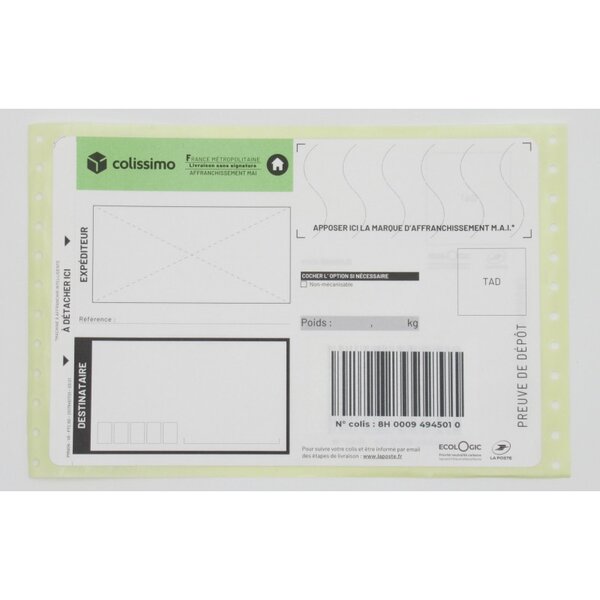 Lot de 25 liasses Colissimo Access France Métropolitaine sans signature