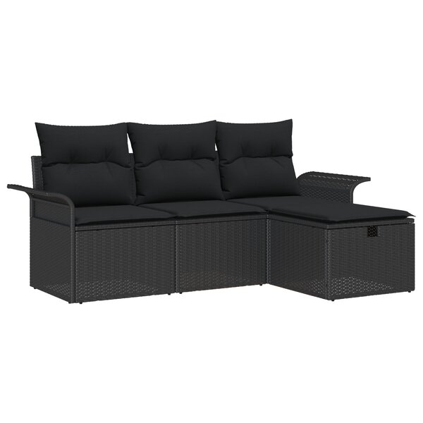 vidaXL Ensemble de canapé de jardin 4 pièces avec coussins noir en poly rotin