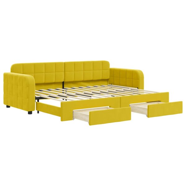 vidaXL Lit de jour avec gigogne et tiroirs jaune 80x200 cm velours